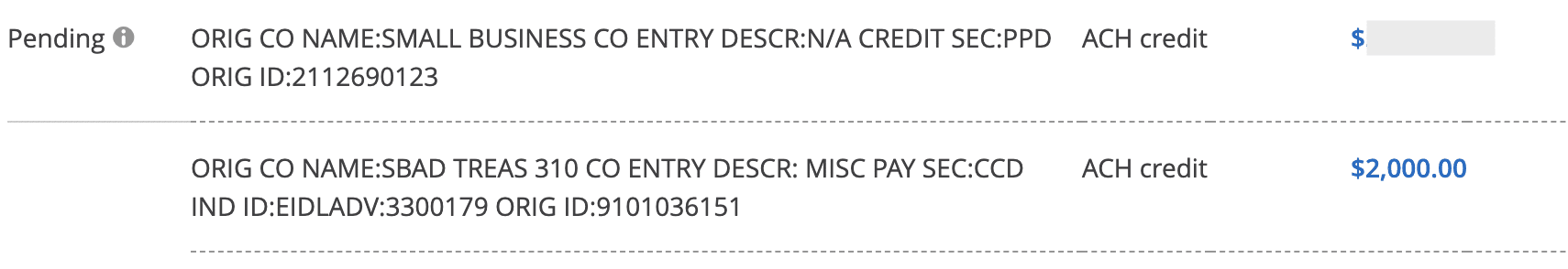 Chase PPP and EIDL Funding Payments Pending