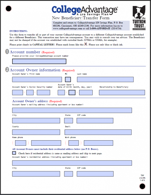 Transfer Beneficiary College Advantage 529 Plan